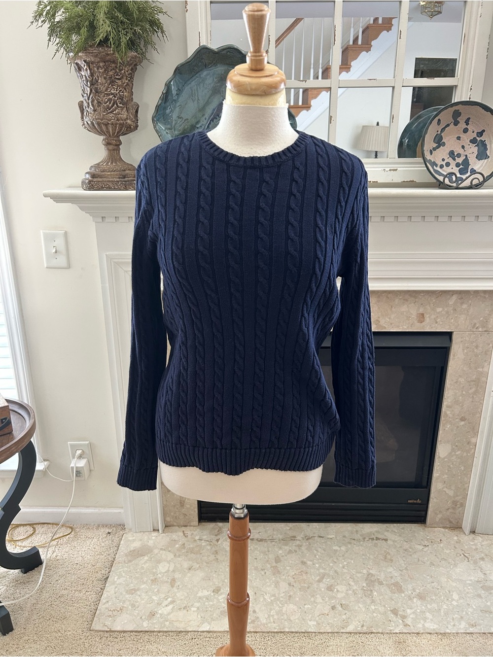 Lauren Ralph Lauren Navy Cable-Knit Crewneck Sweater